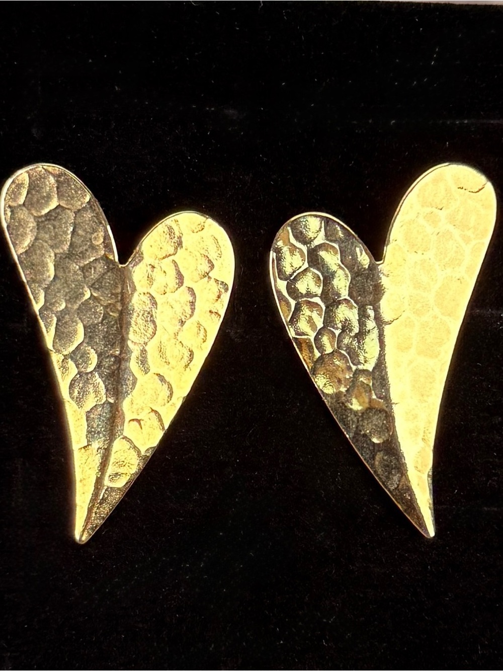 Vintage brasstone, hammered heart shaped piercing, earrings